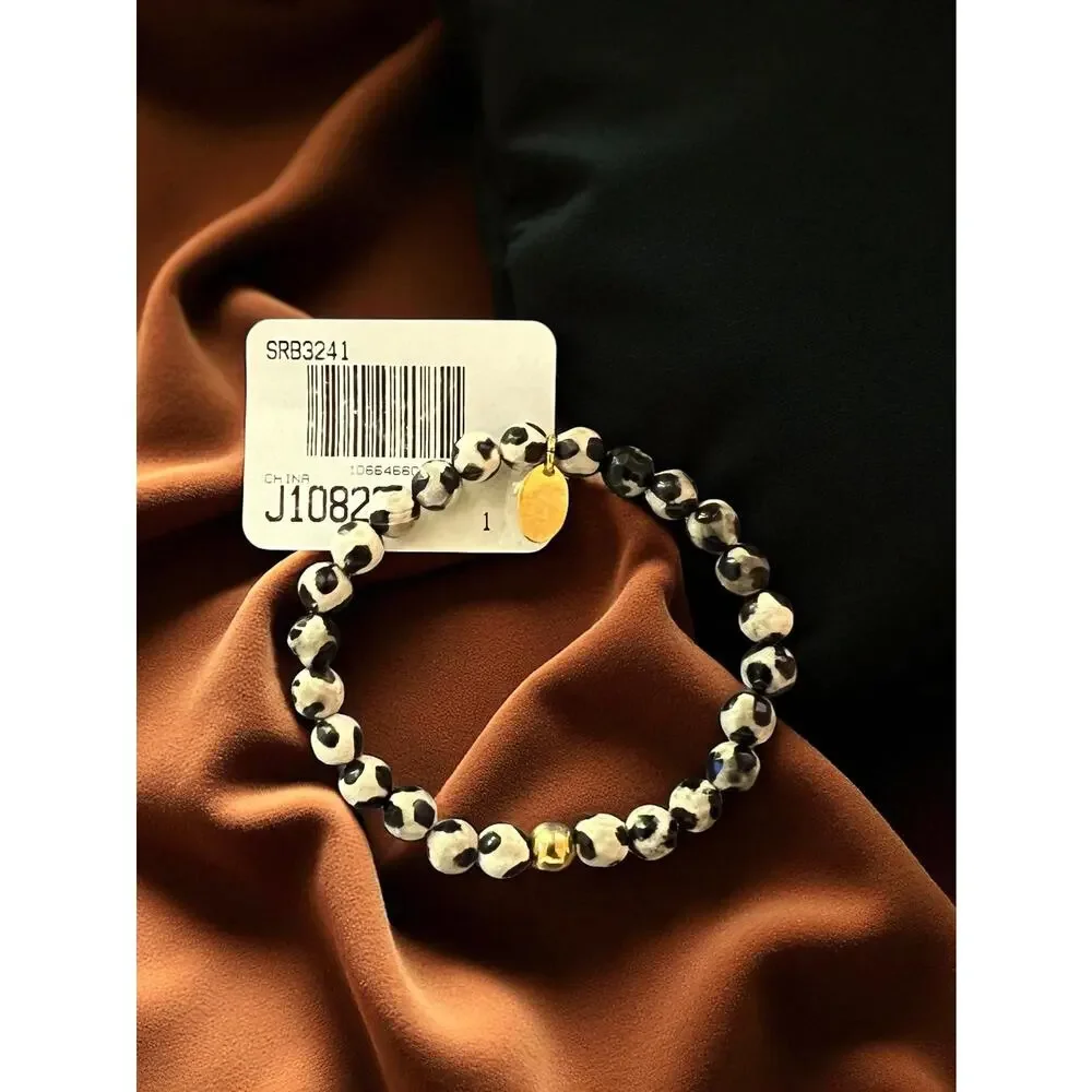 Chisel Stainless Steel Yellow IP-Plated Black Spot Agate Beaded Bracelet